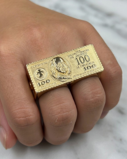 Anillo Doble Diseño De Dólar Enchapado En Oro