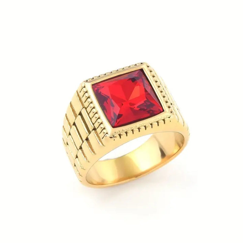 Anillo Macizo Enchapado Con Piedra