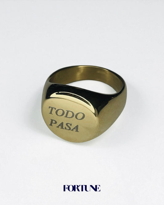 Anillo Macizo Con Grabado “Todo Pasa” enchapado en oro