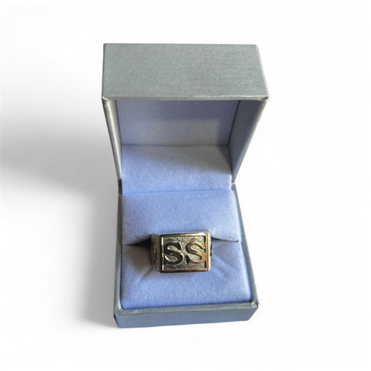 Anillo De Mesa Personalizado Sello Hombre Completo Plata o Plata y Oro 10k  13x16mm