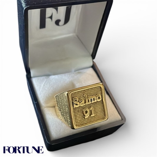 Anillo Salmo 91 Macizo Enchapado Oro