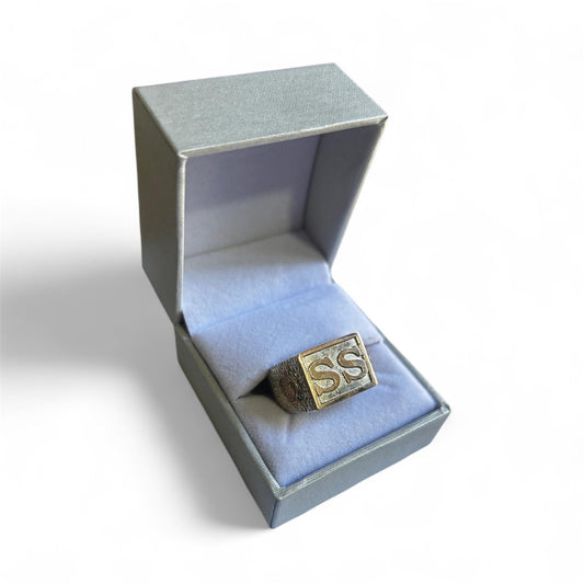 Anillo De Mesa Personalizado Sello Hombre Completo Plata o Plata y Oro 10k 13x16mm