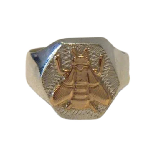 Anillo De Mesa En Plata Y Oro Maestra Hexagonal Sello Abeja