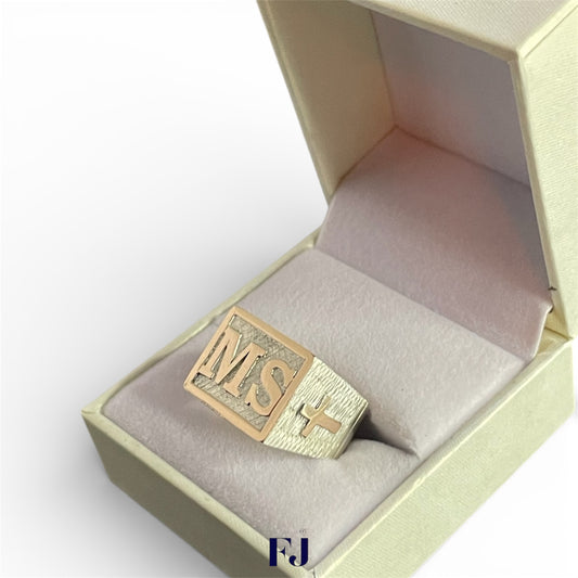 Anillo De Mesa Personalizado Sello Hombre Completo Plata o Plata y Oro 10k 13x16mm