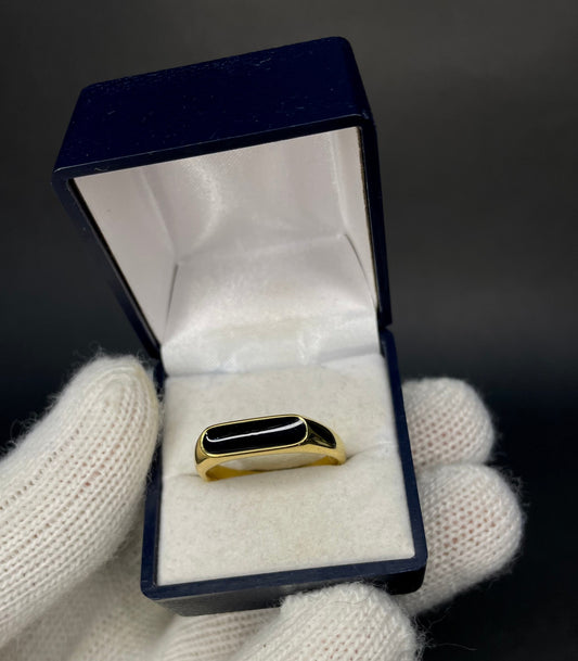 Anillo Estilo Minimalista Sello Negro Enchapado En Oro