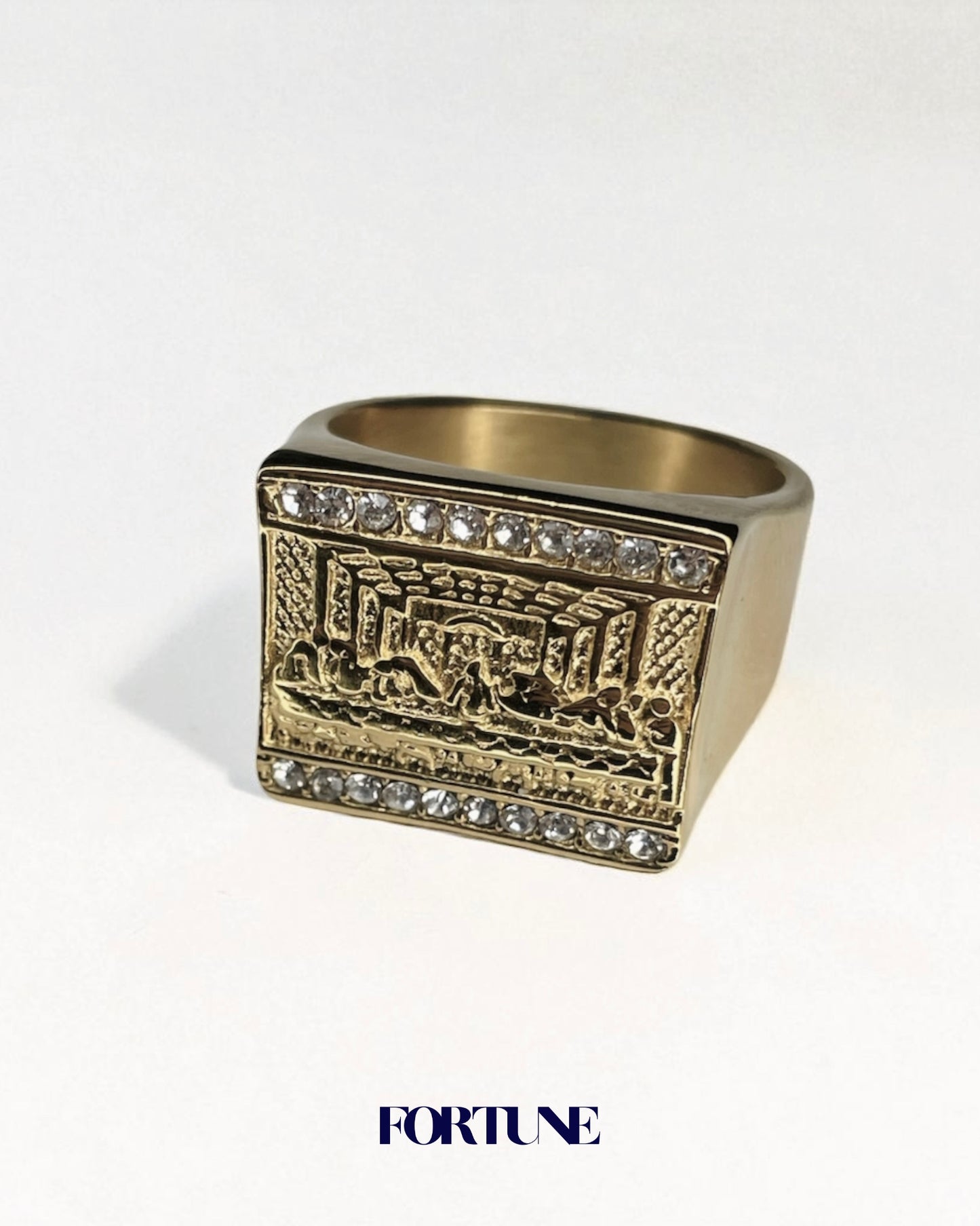 Anillo Macizo Diseño Última Cena Enchapado Oro