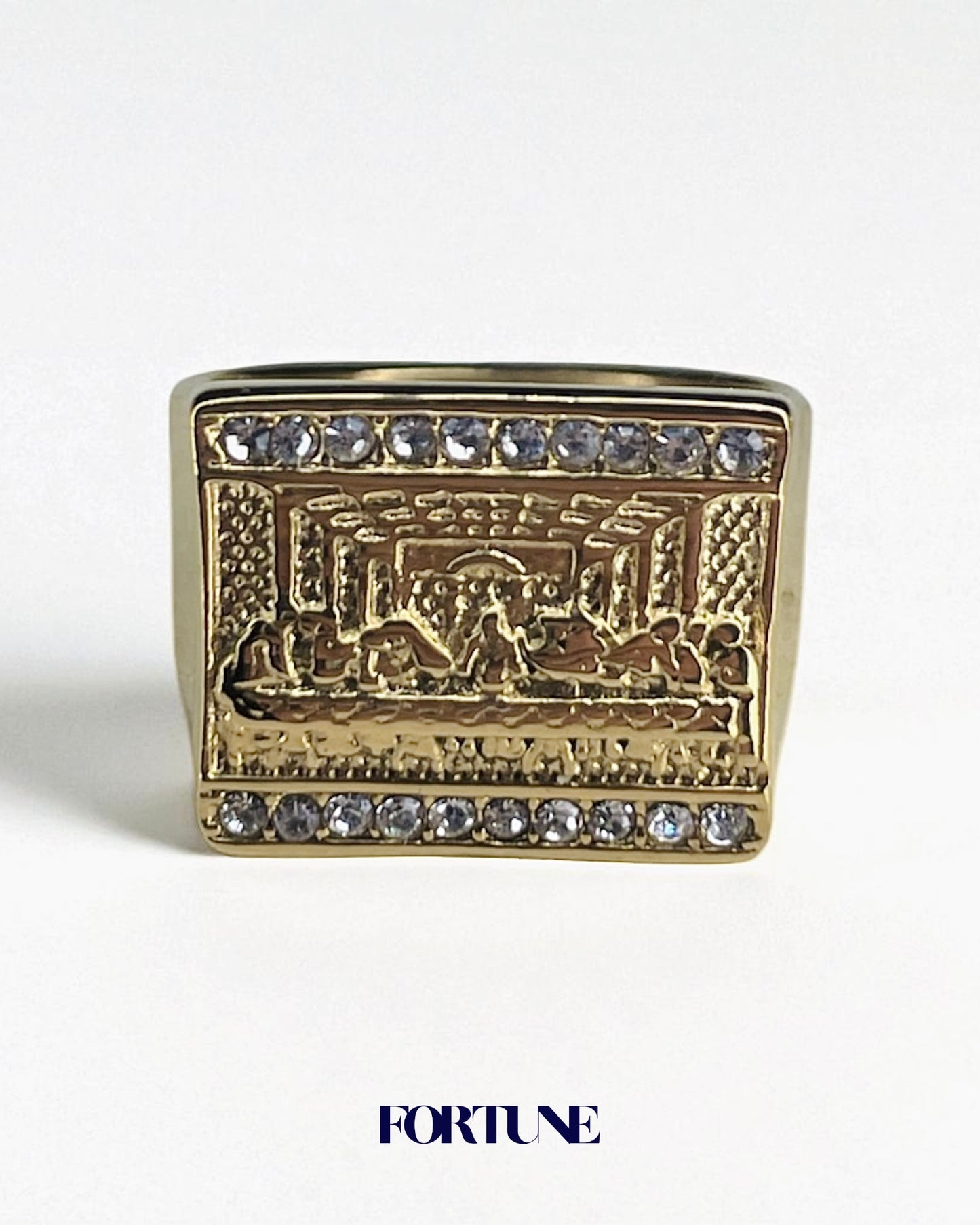 Anillo Macizo Diseño Última Cena Enchapado Oro