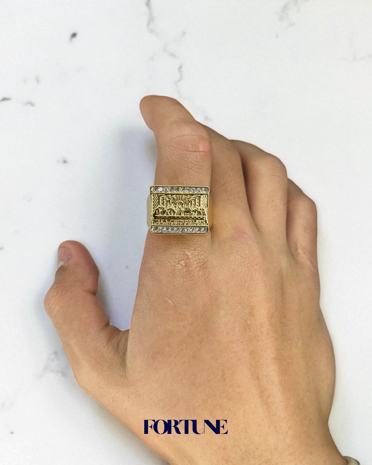 Anillo Macizo Diseño Última Cena Enchapado Oro