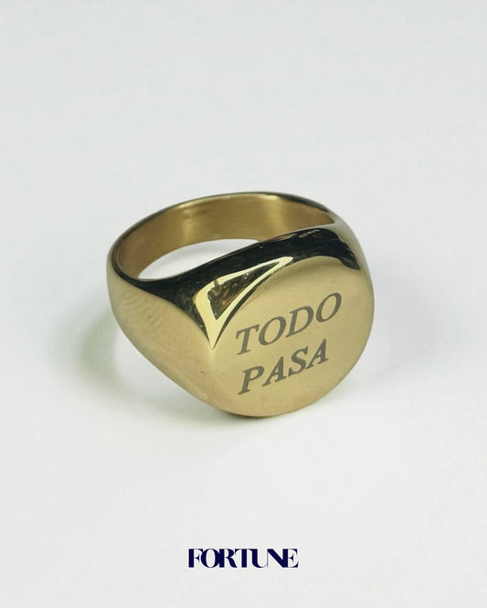 Anillo Macizo Con Grabado “Todo Pasa” enchapado en oro