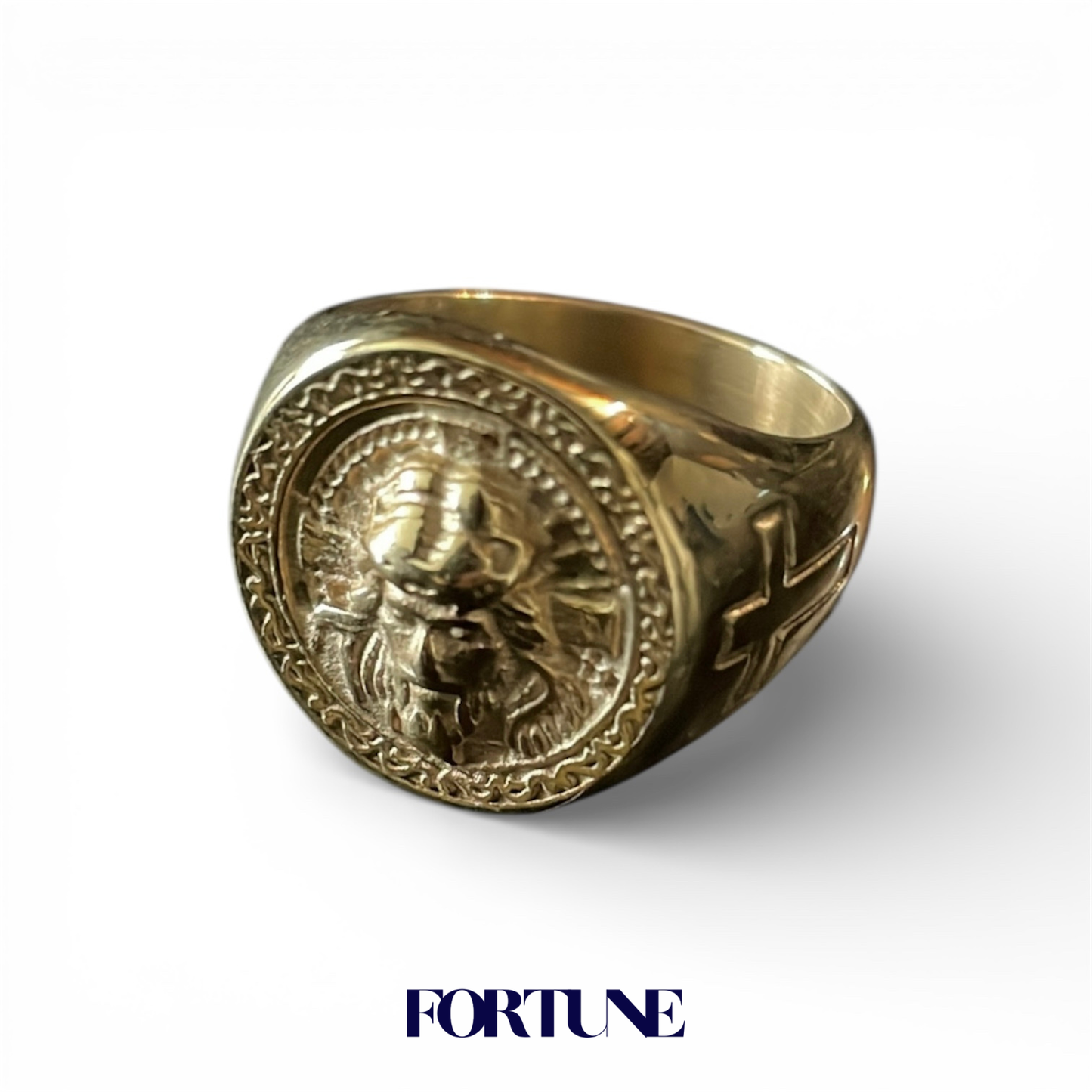 Anillo Rostro Jesús Macizo Enchapado Oro
