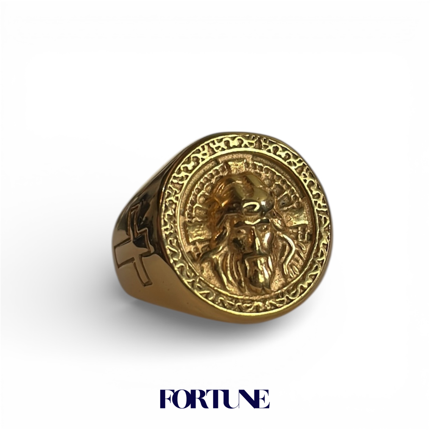 Anillo Rostro Jesús Macizo Enchapado Oro