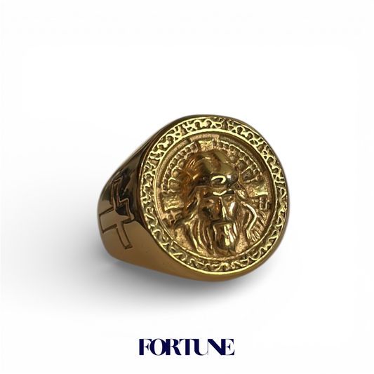 Anillo Rostro Jesús Macizo Enchapado Oro