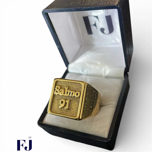 Anillo Salmo 91 Macizo Enchapado Oro