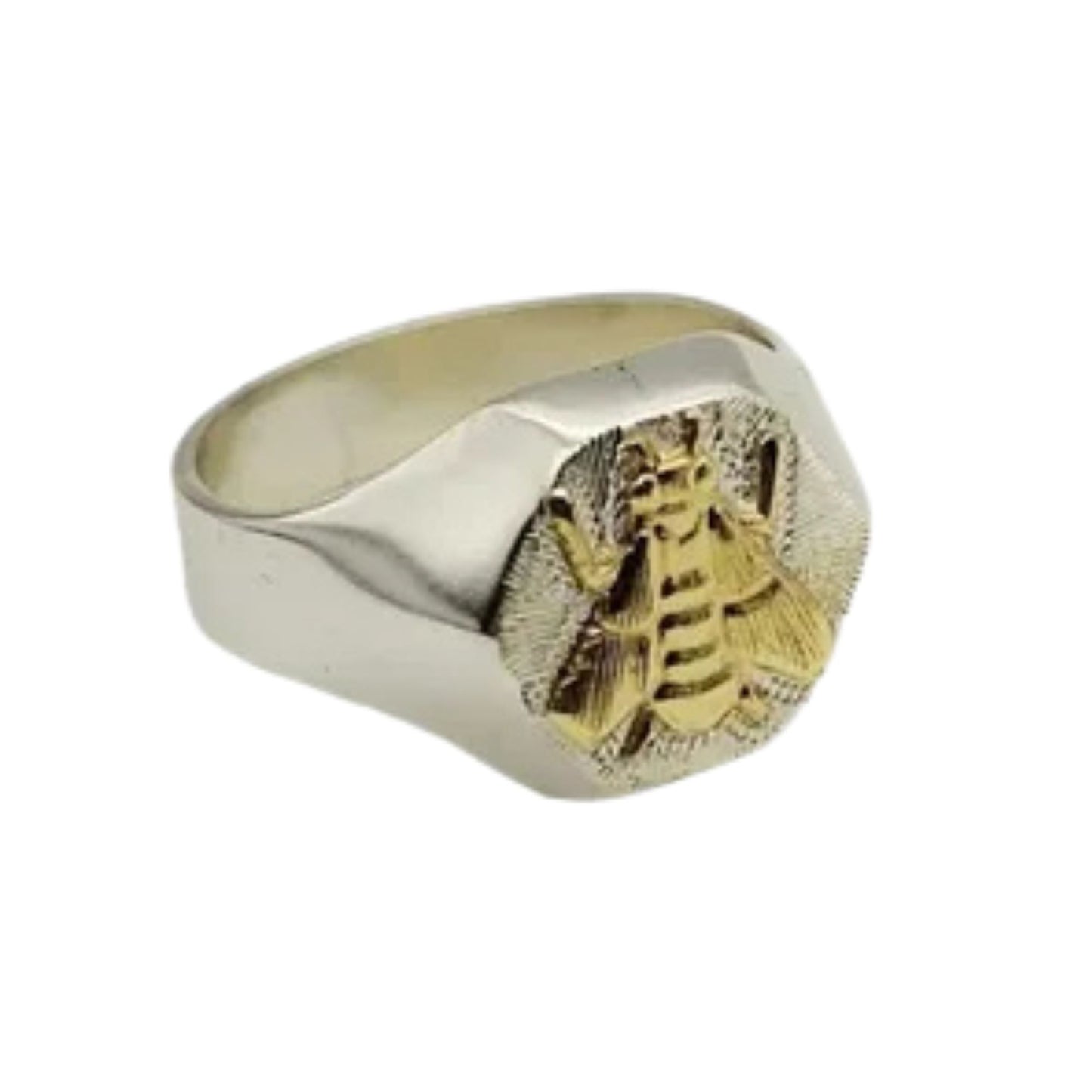 Anillo De Mesa En Plata Y Oro Maestra Hexagonal Sello Abeja