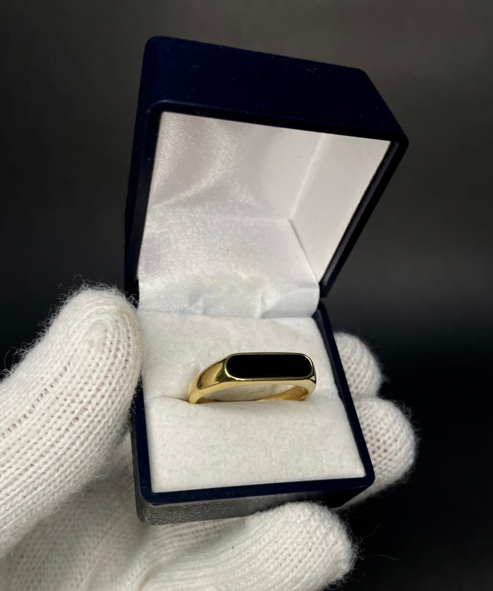 Anillo Estilo Minimalista Sello Negro Enchapado En Oro