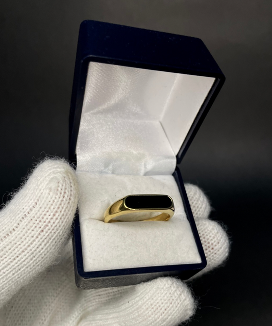 Anillo Estilo Minimalista Sello Negro Enchapado En Oro