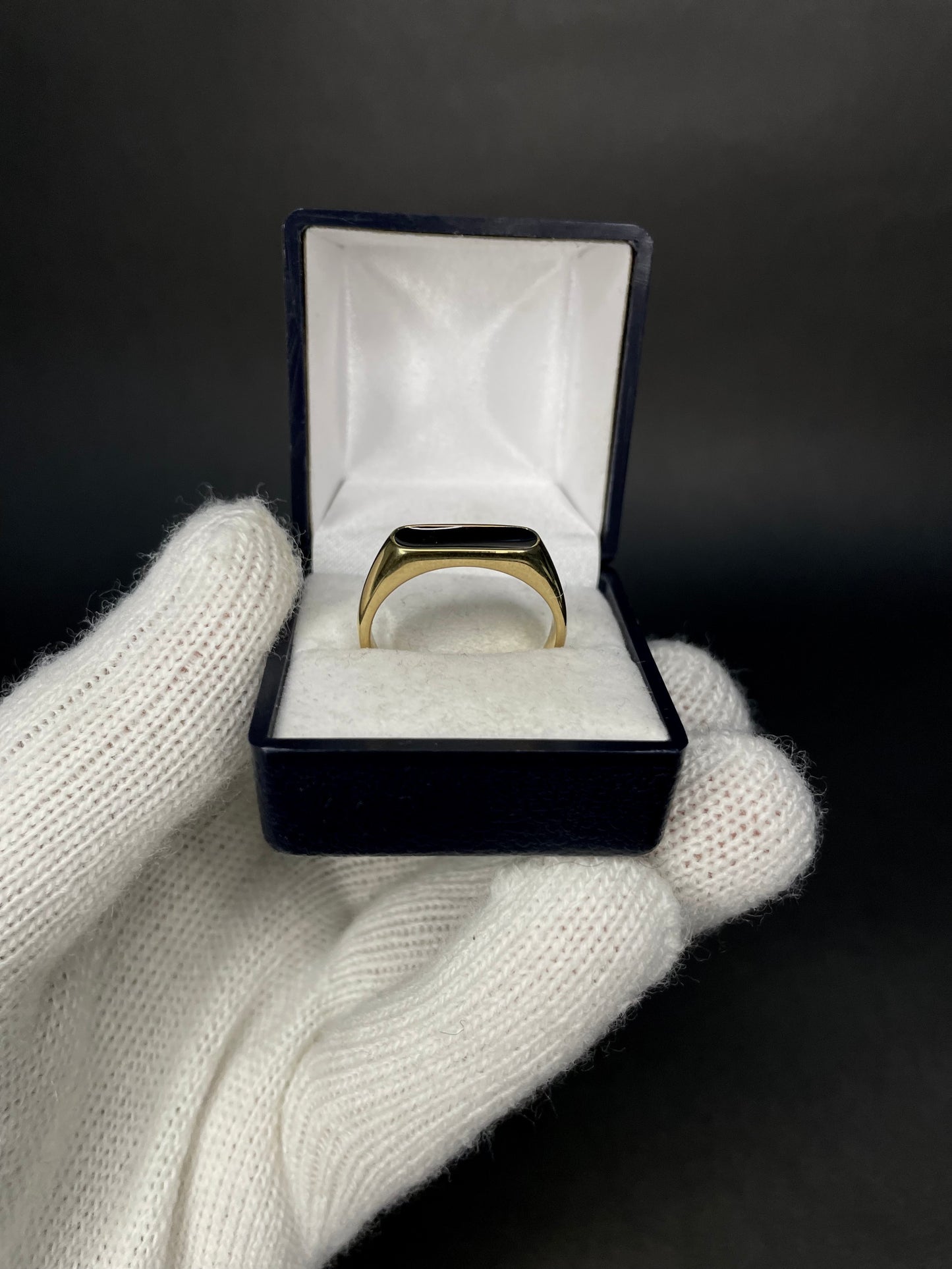 Anillo Estilo Minimalista Sello Negro Enchapado En Oro