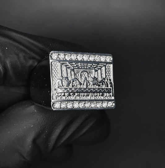 Anillo Macizo Diseño Última Cena Enchapado Plata