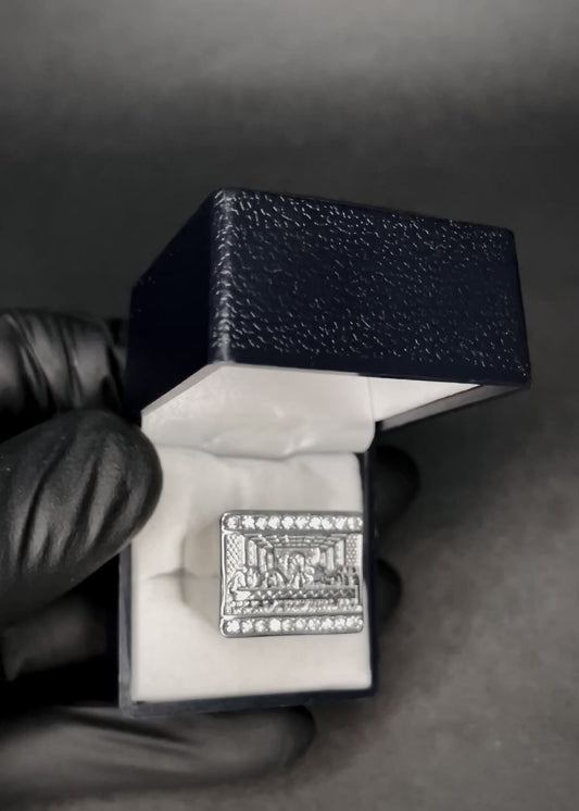 Anillo Macizo Diseño Última Cena Enchapado Plata
